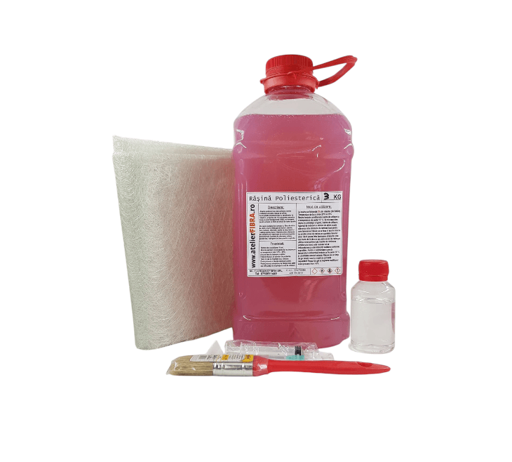 Kit Rasina poliesterica si Fibra de sticla pachet complet 3 kg pentru reparatii auto, moto , ambarcatiuni BIG KIT